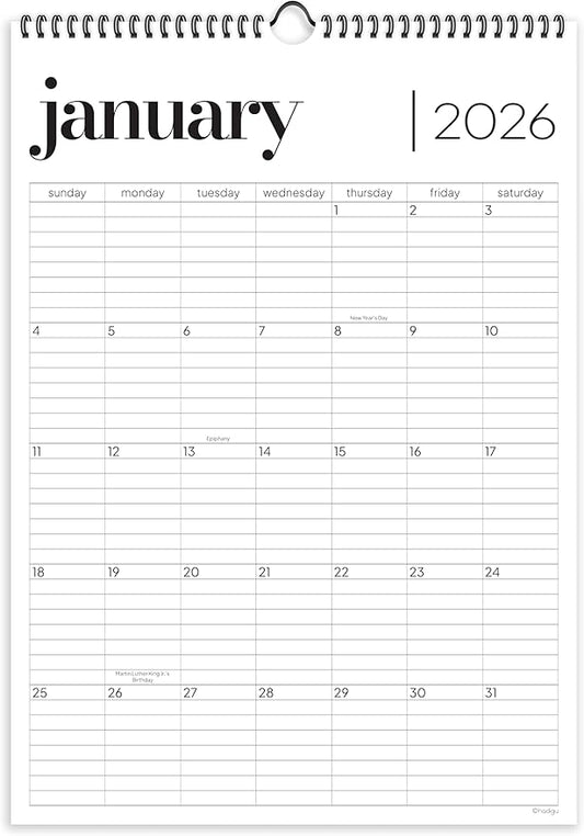 Wall Calendar 2026, 12 Months, 17" x 12" Large Wall Calendar with Hanger, Thick Paper and Spiral Binding. Minimalist Design, Business Style.
