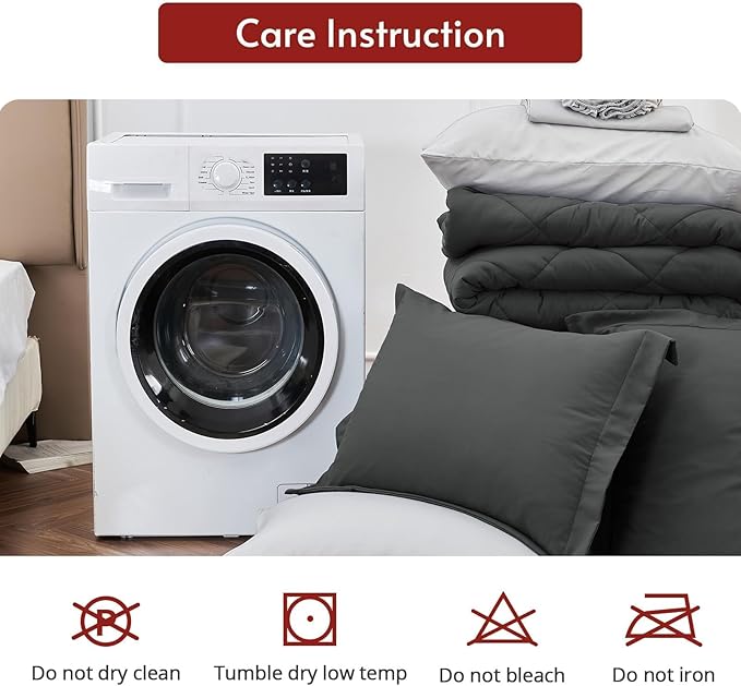 MUXHOMO 7 Pieces King Comforter Set, Reversible Bed in a Bag King Size, All Season Bedding Set with Comforter, Flat Sheet, Fitted Sheet, Pillowcases & Shams, Dark Grey & Light Grey