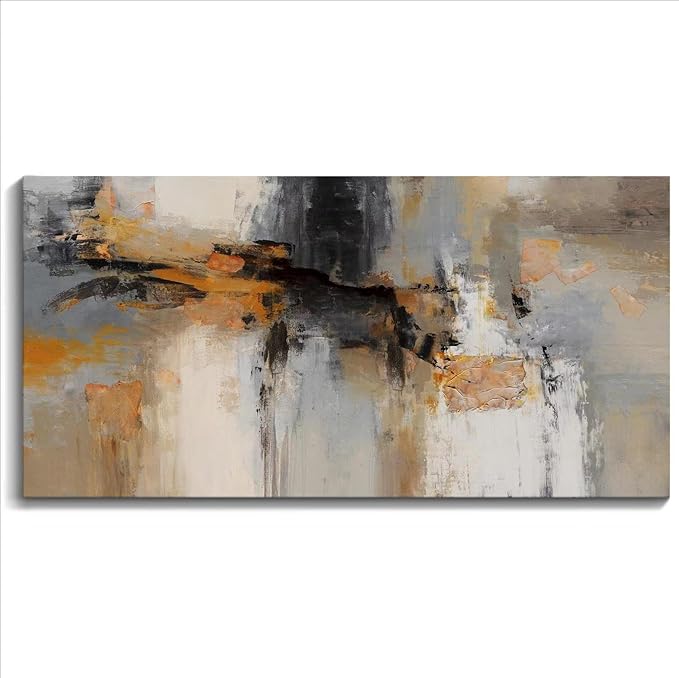 Abstract Canvas Wall Art - Large Framed Gray and Orange Paintings - Modern Wall Art Decor for Living Room & Office - Includes Pictures for Home Decoration Artwork for Bedroom 24×48IN