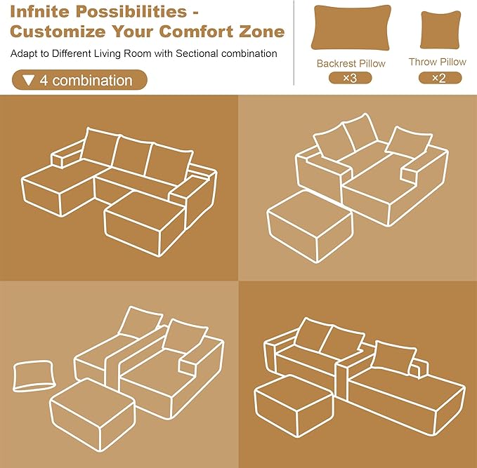 108" Sectional Couches for Living Room Modern Modular Sofa with L-Shape Couchs Upholstered Boneless Couch Deep Seat Sectional Couch with Chaise (Green, Left Facing Chaise+2Seaters+1Ottoman)