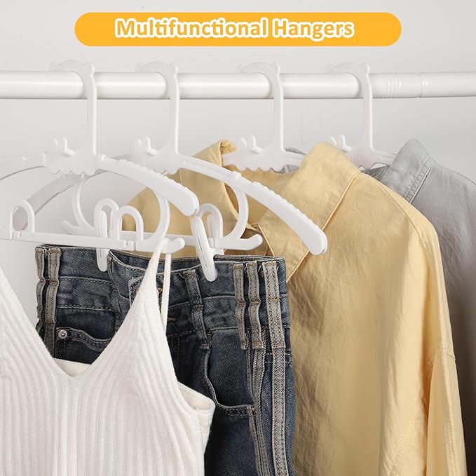 80 Pack Plastic Hangers with 32 Clips, 11-15 inch Adjustable Clothes Hanger, Durable & Non-Slip, Space Saving Coat Hangers for Pants, Jackets and Dress (White)