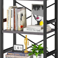 Homeiju Bookshelf, 3 Tier Industrial Bookcase, Metal Small Bookcase, Rustic Etagere Book Shelf Storage Organizer for Living Room, Bedroom, and Home Office(Grey) Patent Pending D29873033