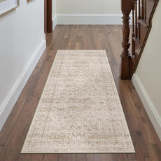 2x6 Washable Beige Runner Rug Vintage Hallway Kitchen Carpet Non-Slip Soft Low Pile Distressed Throw Rug for Bedroom Bathroom Laundry Living Room