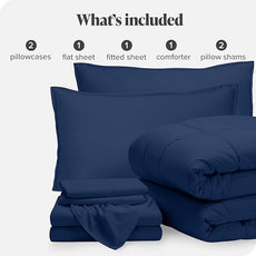 Bare Home Bed-in-A-Bag 7 Piece Comforter & Sheet Set - Queen - Goose Down Alternative - Ultra-Soft 1800 Premium - Bedding Set (Queen, Dark Blue/Dark Blue)