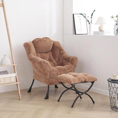 Cozy Lazy Chair and Ottoman, Large Contemporary Accent Lounge Chair Set, Leisure Upholstered Reading Armchair for Bedroom, Living Room, Dorm Rooms, Office