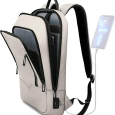 hk Backpack for Men Business Slim Backpack with USB Charger Computer Lightweight Anti-theft Travel (White, 15.6 Inch)