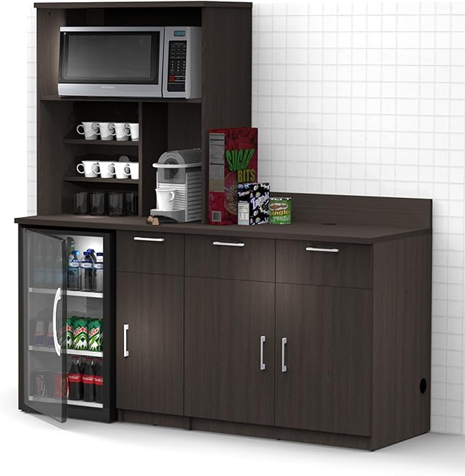 BREAKtime Commercial Grade Coffee Kitchen Break Room Furniture, Each Modular Cabinet is Assembled, Model 2130 3 Piece Color Espresso fits 72 inch Wall Space