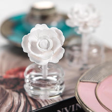 Zodax Grand Casablanca Porcelain Oil Diffuser - Home Fragrance Oil Diffuser Ideal for Living Room, Bathroom, Office - Flower Design - Gift Box Packaging Included - Tahitian Gardenia - 1.69 Oz.