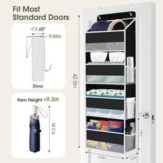 1 Pack Over The Door Organizer, Hanging Storage Organizer with Clear Window, 40lb Ultra Sturdy Large Capacity Room Organizer for Pantry Laundry Bathroom Nursery Closet (Black)