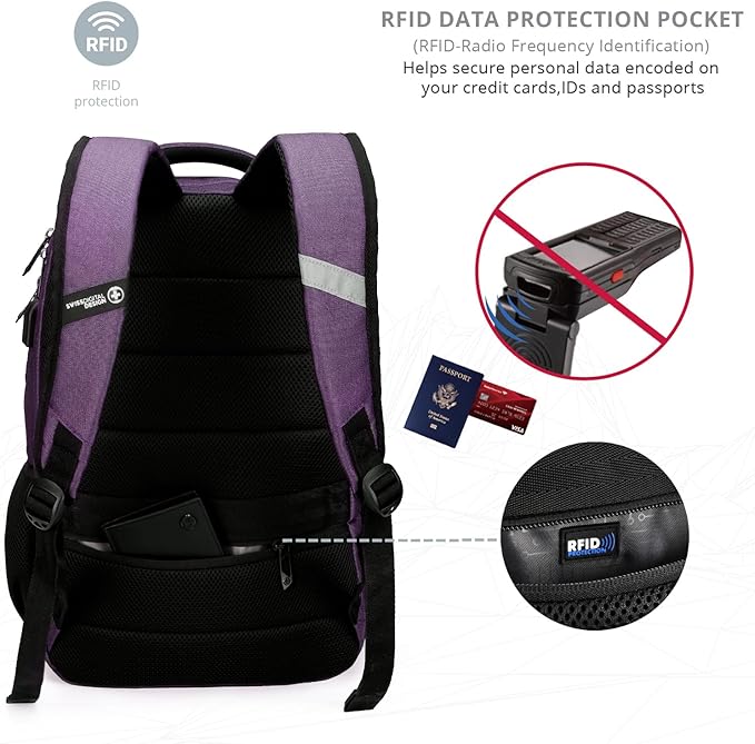 Swissdigital Design Business Laptop Backpack, College Laptops Backpack with USB Charging Port for Men and Women Fits 16 Inch Notebook, Purple | SD1670-51