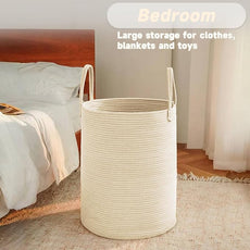 Large Woven Laundry Basket Hamper,80L Cotton Rope Storage Bin for Blankets,Toys and Clothes,Decorative Tall Nursery Hamper for Living Room,Baby Nursery,Bathroom and Bedroom,Beige
