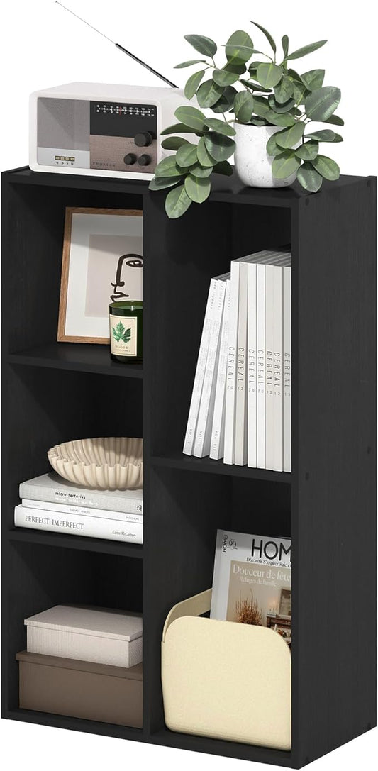 Furinno LUDER Book Shelf, 5-Cube Bookshelf, Reversible Bookcase, 9.4 x 19.5 x 31.5, for Living Room, Bedroom, Home Office, Blackwood
