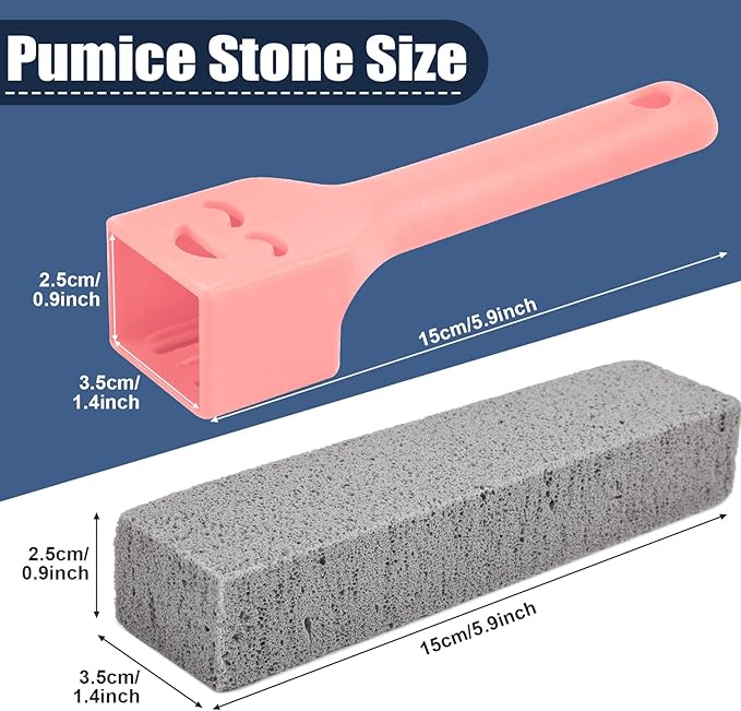 Navona 10 Pack Grey Pumice Stone Toilet Bowl Cleaner with 2 Universal Handles - All-Purpose Pumice Stone for Bathrooms, Kitchens Cleaning