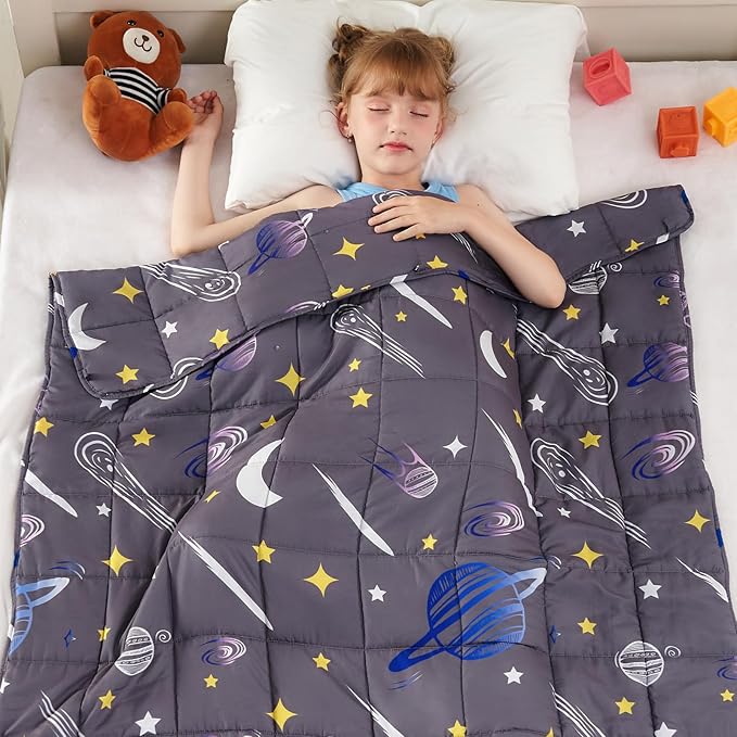 yescool Star Weighted Blanket 7 Pounds Cooling Weighted Lap Blanket, Galaxy Moon Heavy Blanket for Sleeping, Weighted Throw Blanket Gift for 60-80lbs, 40"x60"