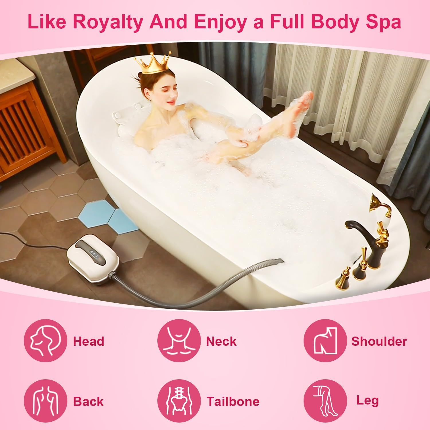 Portable Spa Bubble Bath Massager,Full Body Waterproof Spa Mat for Bathtub, 6-Speed Bubbles, Remote Control & Non-Slip Suction Cups for Home Relaxation