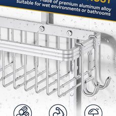 YASONIC Shower Caddy Hanging, Never Rust Shower Organizer Hanging, Aluminum Shower Racks for Inside Shower with Hooks for Razor, Bathroom Organizers and Storage with Soap Holder, Bright Silver