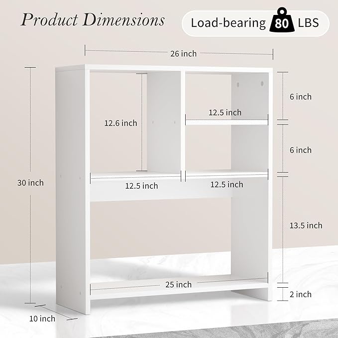 Jerry & Maggie Desktop Bookshelf Organizer, 4-Tier Desk Shelf with Hutch for Computer Desk, Wall Shelf Organizer & Room Decor Aesthetic, Dorm & Office Storage for Books, Laptop (White/26 in)