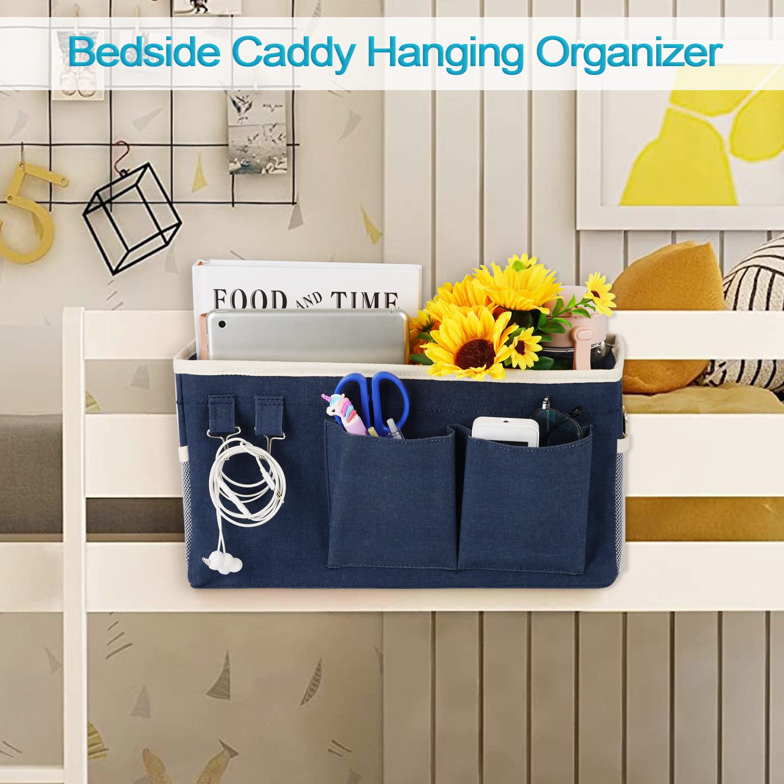 Loghot Bedside Caddy/Bedside Storage Bag Hanging Organizer for Bunk and Hospital Beds,Dorm Rooms Bed Rails,Can be Placed Glasses,Books,Mobile Phones,Keys (Light Pink) Dormly