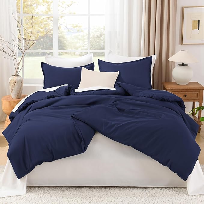 Litanika Comforter Set, Lightweight Solid Bedding Comforter Set, Fluffy Down Alternative Bed Set, Indigo, Full