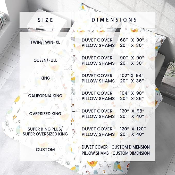 Kotton Culture 120"x120" 3 Pc Super King Plus/Super Oversize King Duvet Cover Set 100% Egyptian Cotton - 600 TC Comforter Cover Zipper Closure & Corner Ties Fits Only Extra Large Inserts -Forest Birds