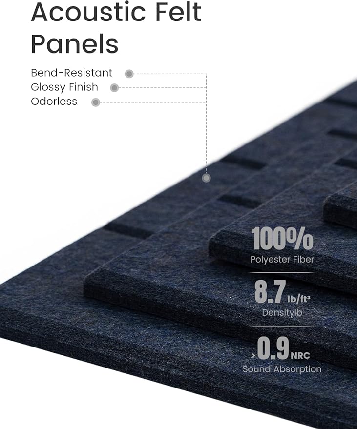 Felt Bulletin Board Tiles -28"x18" with 40 Adhesive Tabs, Cork Board Alternative for Office Decor, Push Pin Board Wall Organizer 6-Pack(Navy Blue)