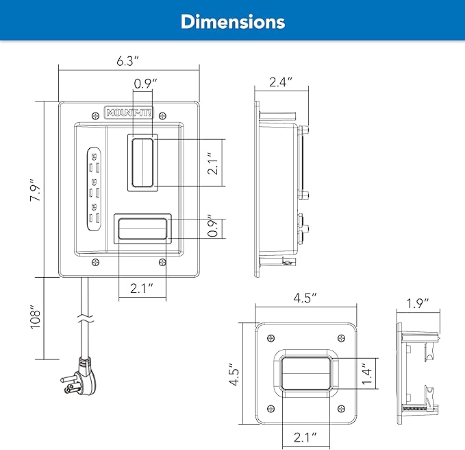 Mount-It! in-Wall TV Cable Concealer Kit with Recessed Power – Triple Outlet, 9ft Cord, and Hand Saw – Easy, Safe Cable Management for Organized TV and Home Theater Setups