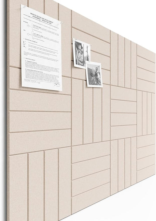 Bumusty Large Cork Board Alternative-47 x35 Felt Bulletin Board Tiles, with 30 Pushpins, 70 Adhesive Tabs, 12-Pack Slat Wall Paneling, Cork Boards for Office Push Pin Board Felt Board-Oatmeal