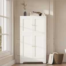 Bathroom Floor Storage Cabinet,Freestanding Bathroom Storage Cabinets,White Bathroom Cupboard,Metal Floor Cabinets,Small Cabinet with 2 Adjustable Shelves&4 Doors