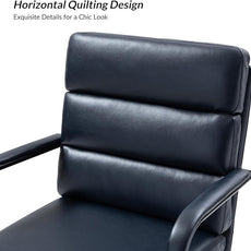 HULALA HOME Modern Faux Leather Home Office Chair with Tilt Lock & Metal Base, Desk Chair with Wheels & Padded Cushion, 360° Swivel Wide Seat Computer Task Chair, Navy