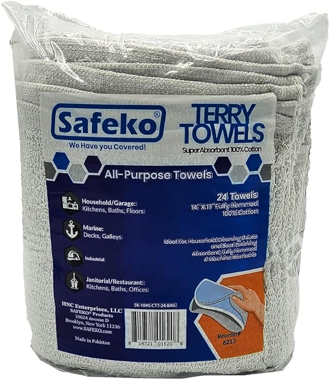 Cotton Terry Towels – 100% Cotton, 14” x 17”, Super Absorbent & Machine Washable – 24 Pack