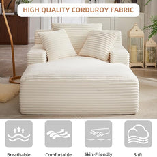 Oversized Chaise Lounge Chair Indoor Corduroy Sofa Bed with Throw Pillows Recliner Chair Comfy Large Deep Seat Sofa Couch for Living Room, Bedroom, Apartment (White)