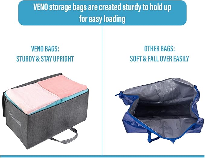 VENO 8 Pack Moving Bags, Moving Supplies, Moving Boxes, College Packing Storage Boxes with Lids Alternative, Heavy Duty Dorm Organizer Tote, Extra Large, Sturdy Handles, Zipper (Dark Gray, 8 Pack)
