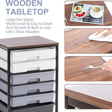 Rolling Cart with Drawers,Utility Cart With 8 Drawers and Wooden Tabletop for Living Room,Classroom,Bedroom,Bathroom,Dorm,Office,Dark Grey