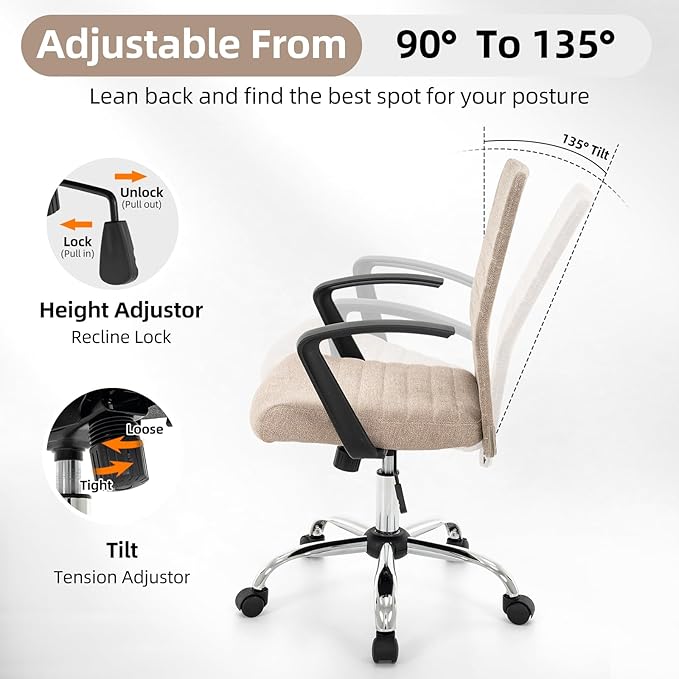 422 High Back Ribbed Office Chair Ergonomically Designed with Armrest Executive Swivel Computer Chairs with Wheels for Conference Study Leisure(Khaki)