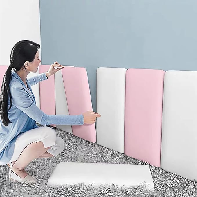 3D Anti-Collision Wall Padding, Peel & Stick Upholstered Panels, Queen Headboard, Playroom Decorative Protection, Pack of 2 Panels - 23.6' X 11.8' (Orange)