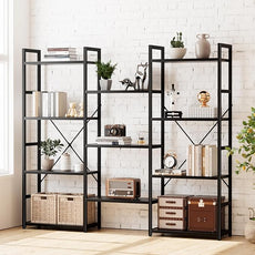 NUMENN Triple Wide 4 Tier Bookshelf, Adjustable Rustic Industrial Style Bookcases with 11 Open Display Shelves, Modern Tall Bookcase Furniture for Bedroom, Living Room and Home Office, Black