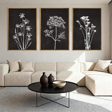 BINCUE Framed Botanical Wall Art Black Grey and White Plant Floral Print Canvas for Living Room Bedroom Office 3 Panel 16x24 Inches