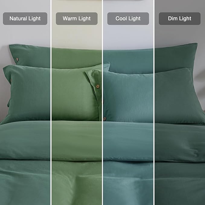 JELLYMONI Pillowcases Standard Set of 2 Cotton Button Pillow Covers 20×26in Dark Green Bed Pillow Cases 100% Washed Cotton Soft Breathable (Pillows are not Included)