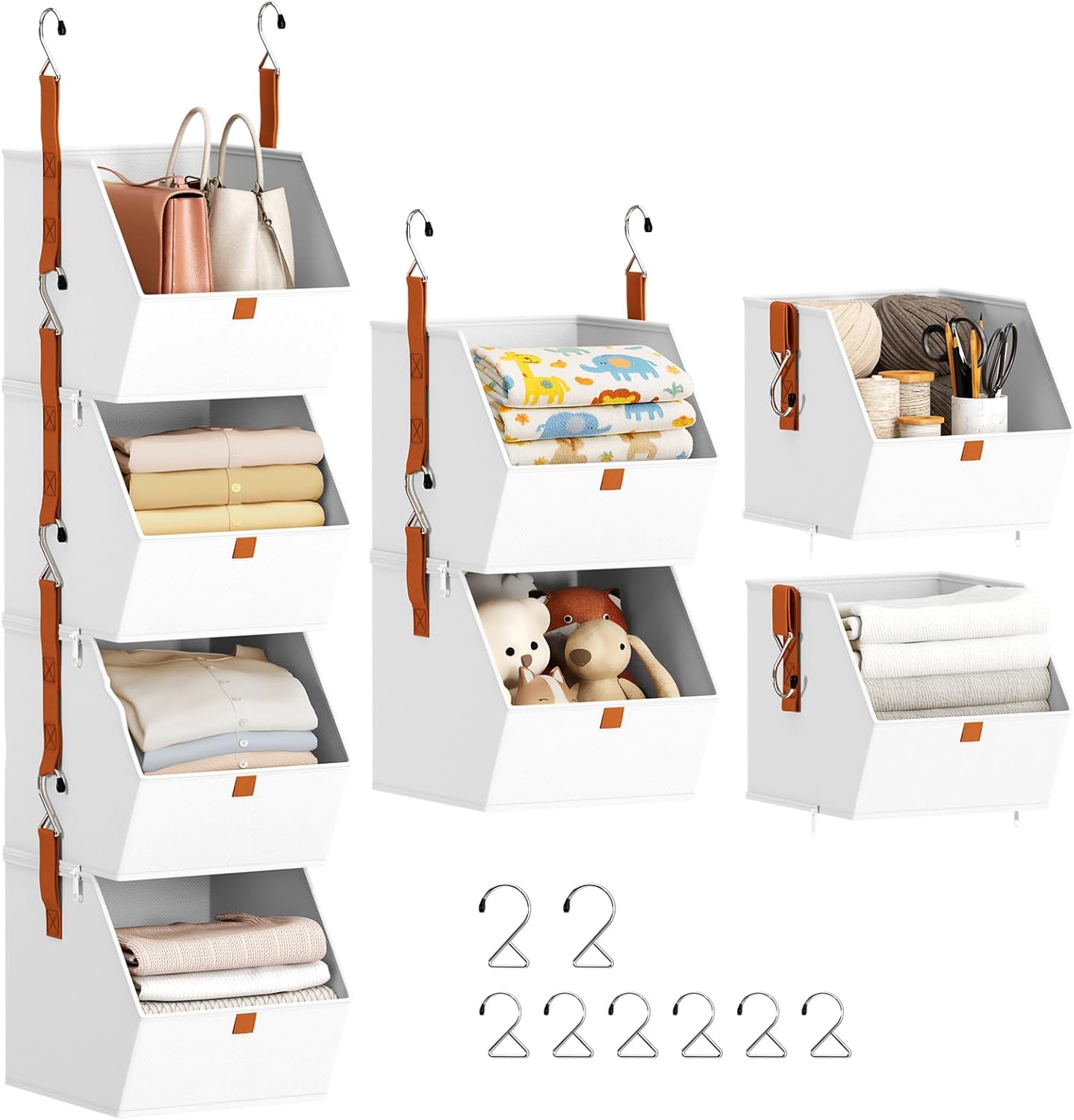 Homsorout Hanging Closet Organizer 4 Tier - Clothes Hanging Shelves, Space-Saving Closet System, Fabric Storage Bins Bedroom Organization, Collapsible Baskets for Home, Dorm, Rv, Beige Dormly