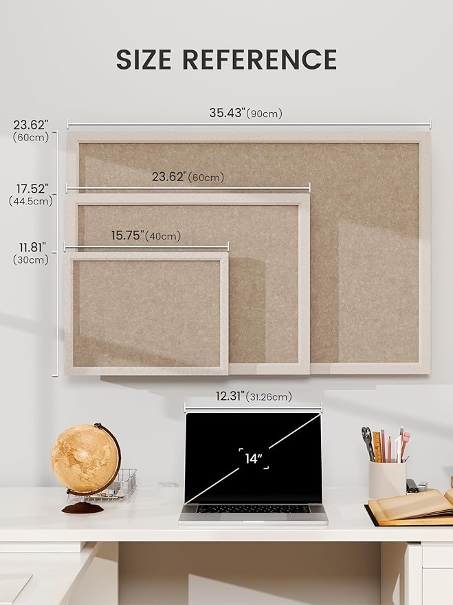 Felt Cork Board Alternative, Felt Bulletin Board 16" x 12" Oatmeal Frame with 8 Adhesive Tabs, Pin Board for Home Office, Classroom, Entryway, Kitchen Wall Decor—Deep Camel