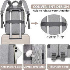 Laptop Backpack Women Work Bag - Travel Backpack Purse with USB Charger 15.6 Inch Nurse Bag College Teacher Business Backpack Waterproof Laptop Bag Beige Grey