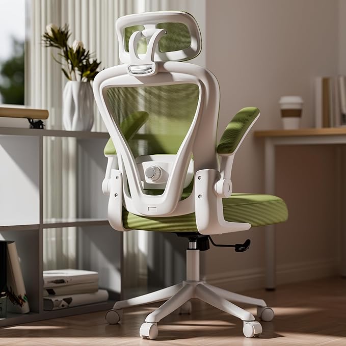 Ergonomic Office Chair M903, Computer Desk Chair with Wheels, High Back Mesh Office Chair with Adjustable Lumbar Support, Headrest, Flip-Up Armrests, Green