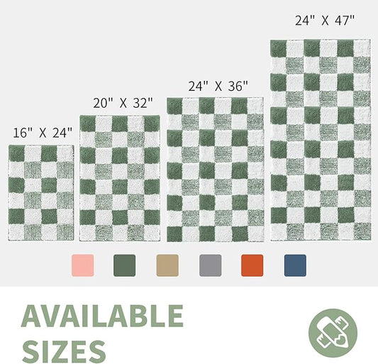 CozeCube Bath mats for Bathroom Non Slip, Fluffy Absorbent Microfiber Bath mat Washable, Aesthetic Bathroom Rugs, Cute Sage Green Checkered Bath mat, Sage Green, 32" x 20"