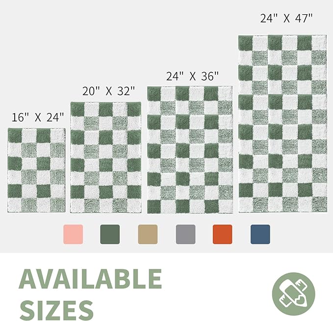 CozeCube Bath mats for Bathroom Non Slip, Fluffy Absorbent Microfiber Bath mat Washable, Aesthetic Bathroom Rugs, Small Sage Green Checkered Bath mat, Sage Green, 24" x 16"