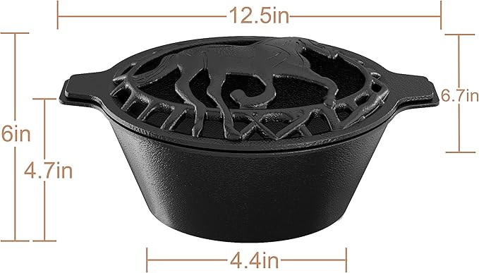Fire Beauty Woodstove Steamer Stove Humidifier Cast Iron Lattice Top Rust Resistant 2.3 Quart Capacity (horse)