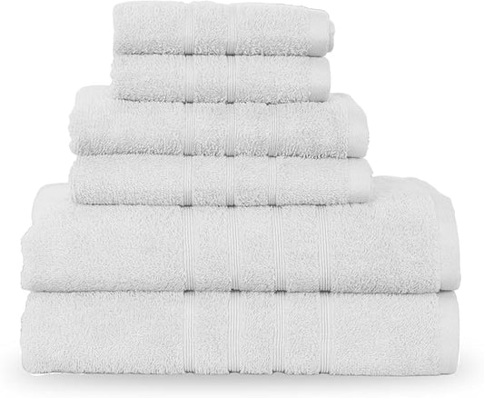 Martex 6-Piece Towel Set – Ultimate Performance – 100% Cotton – 2 Bath Towels – 2 Hand Towels – 2 Wash Cloths – Versatile – Low-Linting – Supersoft & Absorbent Bathroom Set – Easy Care – Optical White