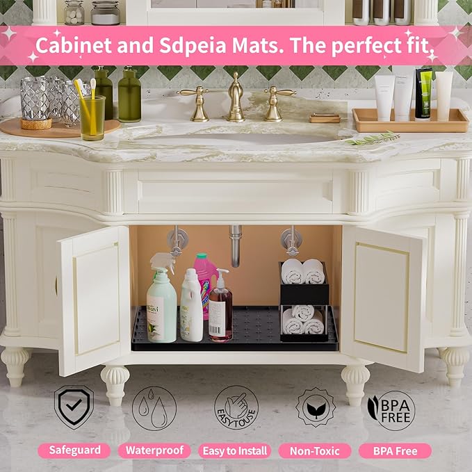 Sdpeia Under Sink Mat 22"×22" Waterproof Silicone Cabinet Liner & Sink Protector for Kitchen & Bathroom, Multi-Purpose Organizers Tray for Pets, Laundry, Cat Litter Mat