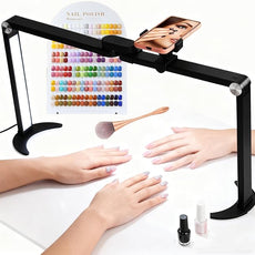 25inch Large Half Moon Light for Nail Tech, 5600K 3 Color Modes Infinitely Knob Arch Nail Light with Phone Holder Charging Function, Foldable Lighted Desk Lamp