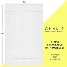 Chakir Turkish Linens | Hotel & Spa Quality 100% Cotton Luxury Turkish Towels | Soft & Absorbent (30x60 Inches Extra Large Bath Towels, Set of 4 - White)