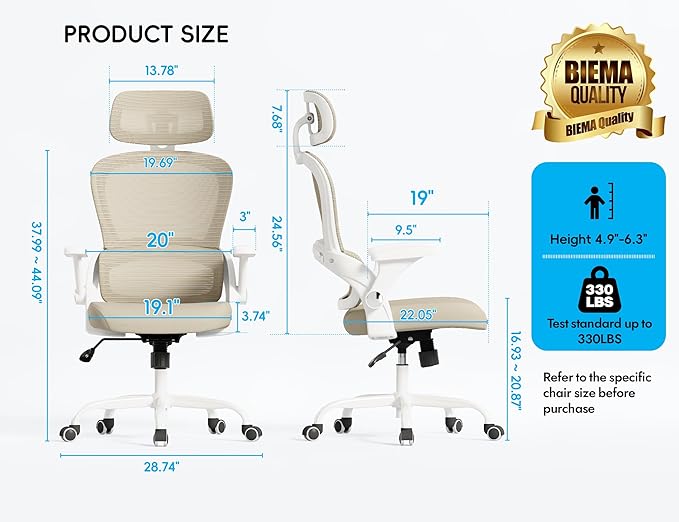 TRALT Office Chair - Ergonomic Office Chair with Back Support, Computer Chair - Home Office Desk Chairs, 330lbs Wide Seat Big and Tall Office Chairs with Headrest, Comfy Desk Chairs (Beige)